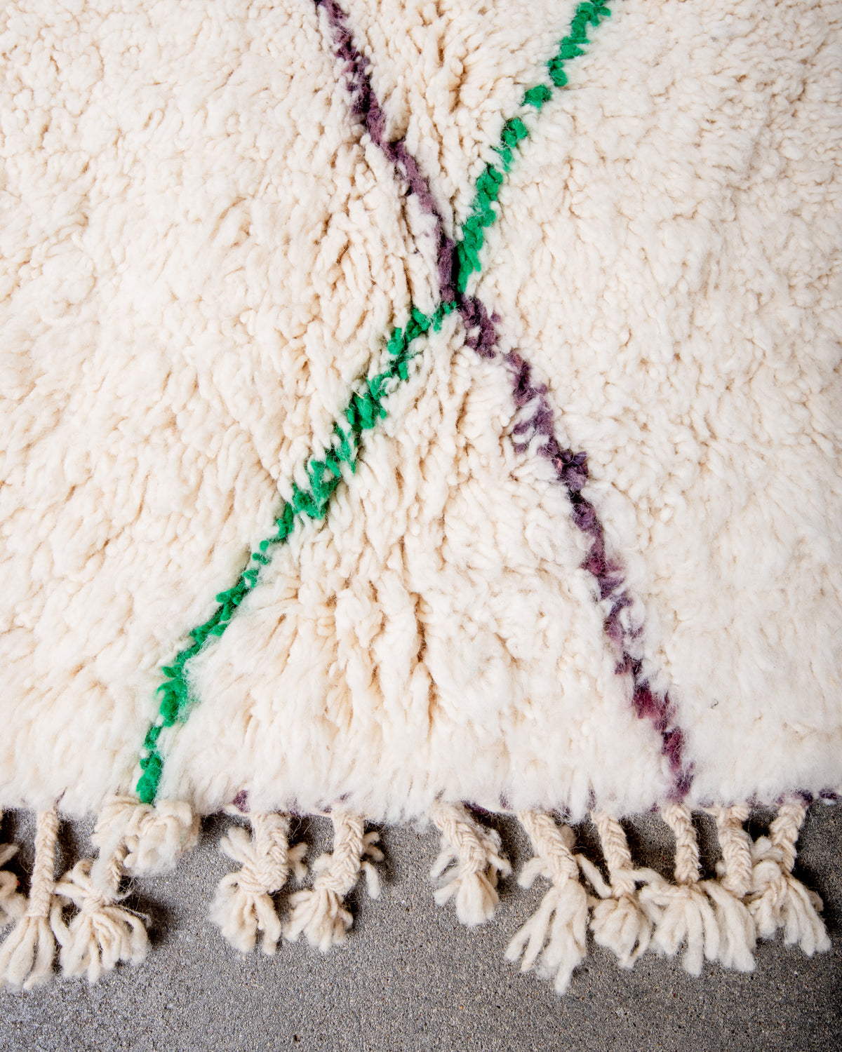 Modern, designer, handcrafted Berber rug from Morocco. Beniourain carpet with beautiful colours and patterns and fluffy wool texture.